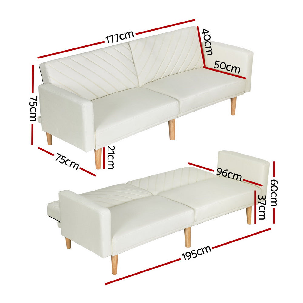 Artiss Sofa Bed 3 Seater Tilted Faux Linen Beige - One Red Hill