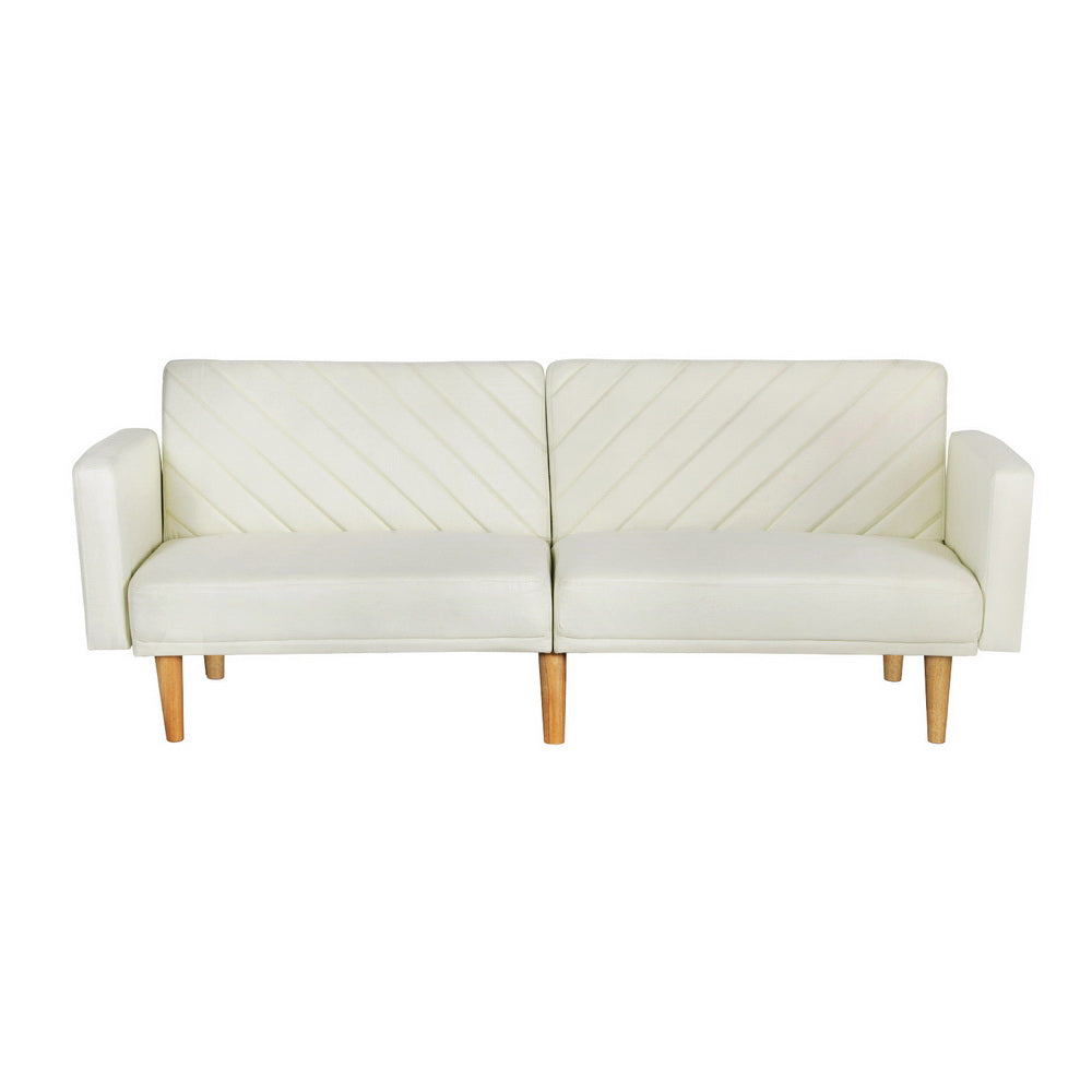 Artiss Sofa Bed 3 Seater Tilted Faux Linen Beige - One Red Hill
