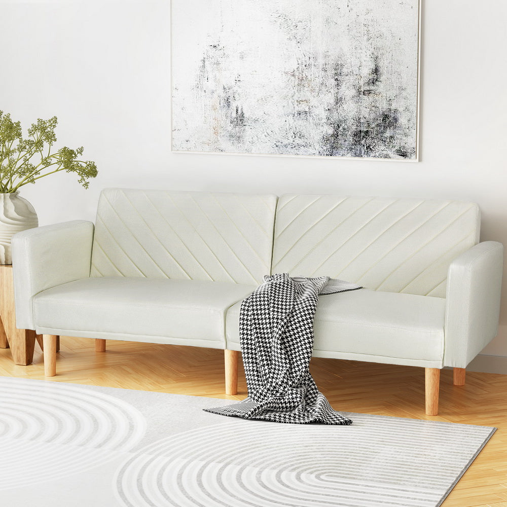 Artiss Sofa Bed 3 Seater Tilted Faux Linen Beige - One Red Hill