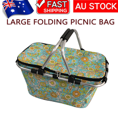 Large Folding Picnic Bag Basket Hamper Camping Hiking Insulated Lunch Cooler Bag