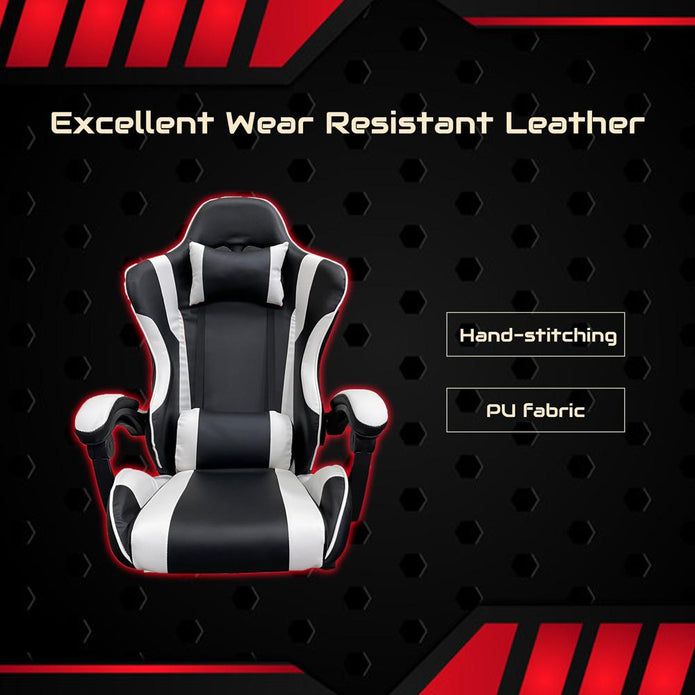 Gaming Chair Office Computer Seating Racing PU Executive Racer Recliner Large Black White - One Red Hill