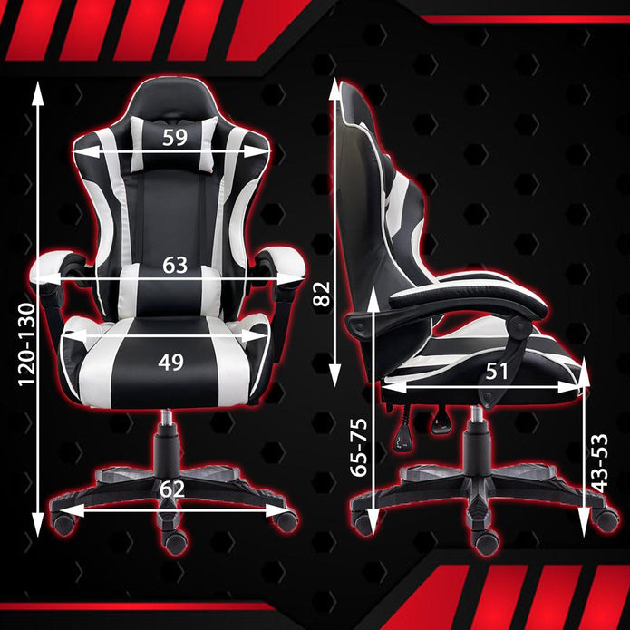 Gaming Chair Office Computer Seating Racing PU Executive Racer Recliner Large Black White - One Red Hill