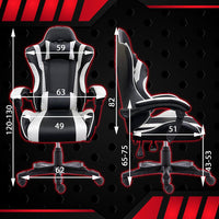 Gaming Chair Office Computer Seating Racing PU Executive Racer Recliner Large Black White - One Red Hill