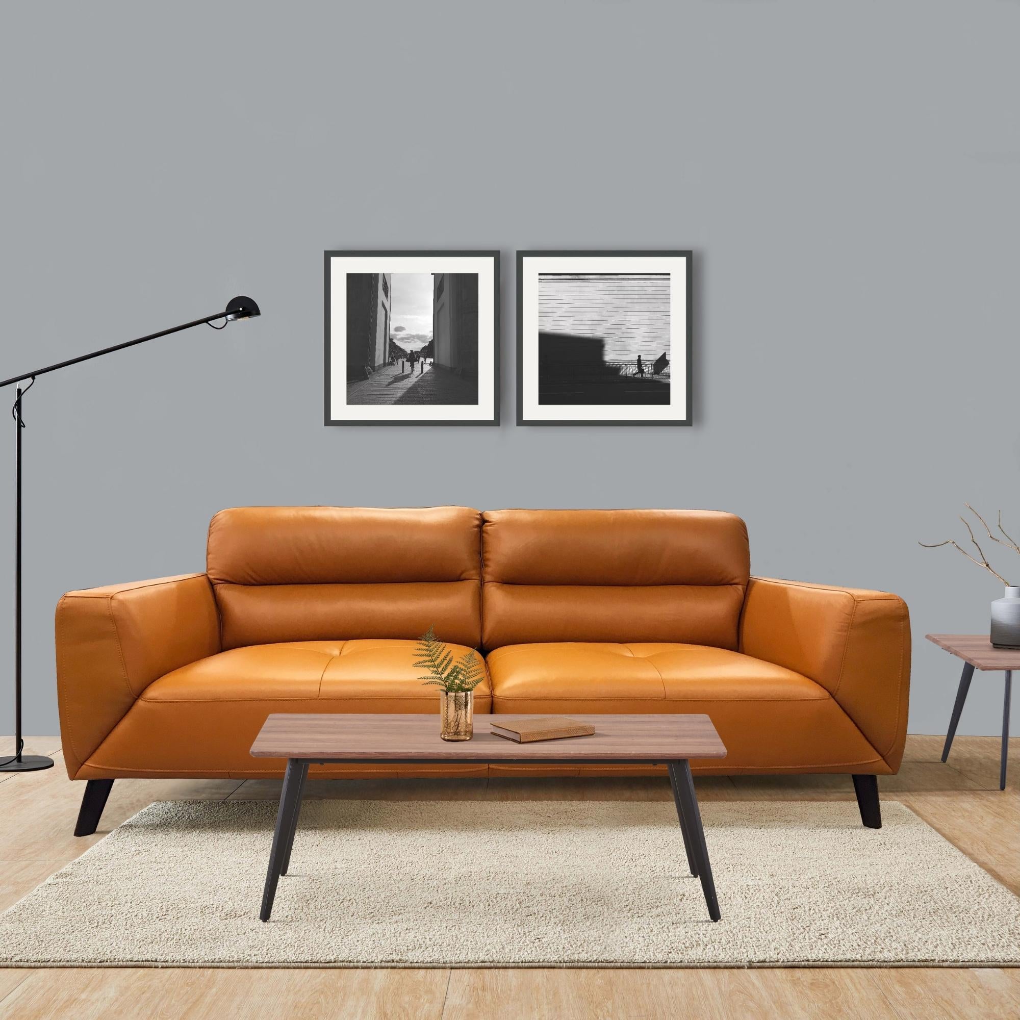 Downy  Genuine Leather Sofa 2 Seater Upholstered Lounge Couch - Tangerine