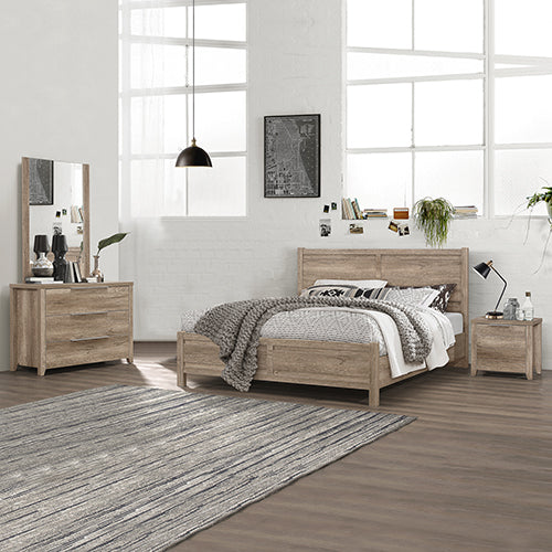 4 Pieces Bedroom Suite Natural Wood Like MDF Structure King Size Oak Colour Bed, Bedside Table & Dresser - One Red Hill