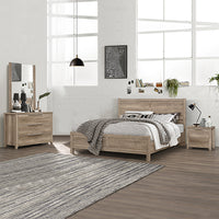4 Pieces Bedroom Suite Natural Wood Like MDF Structure King Size Oak Colour Bed, Bedside Table & Dresser - One Red Hill
