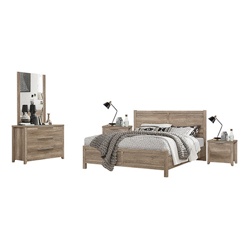 4 Pieces Bedroom Suite Natural Wood Like MDF Structure King Size Oak Colour Bed, Bedside Table & Dresser - One Red Hill