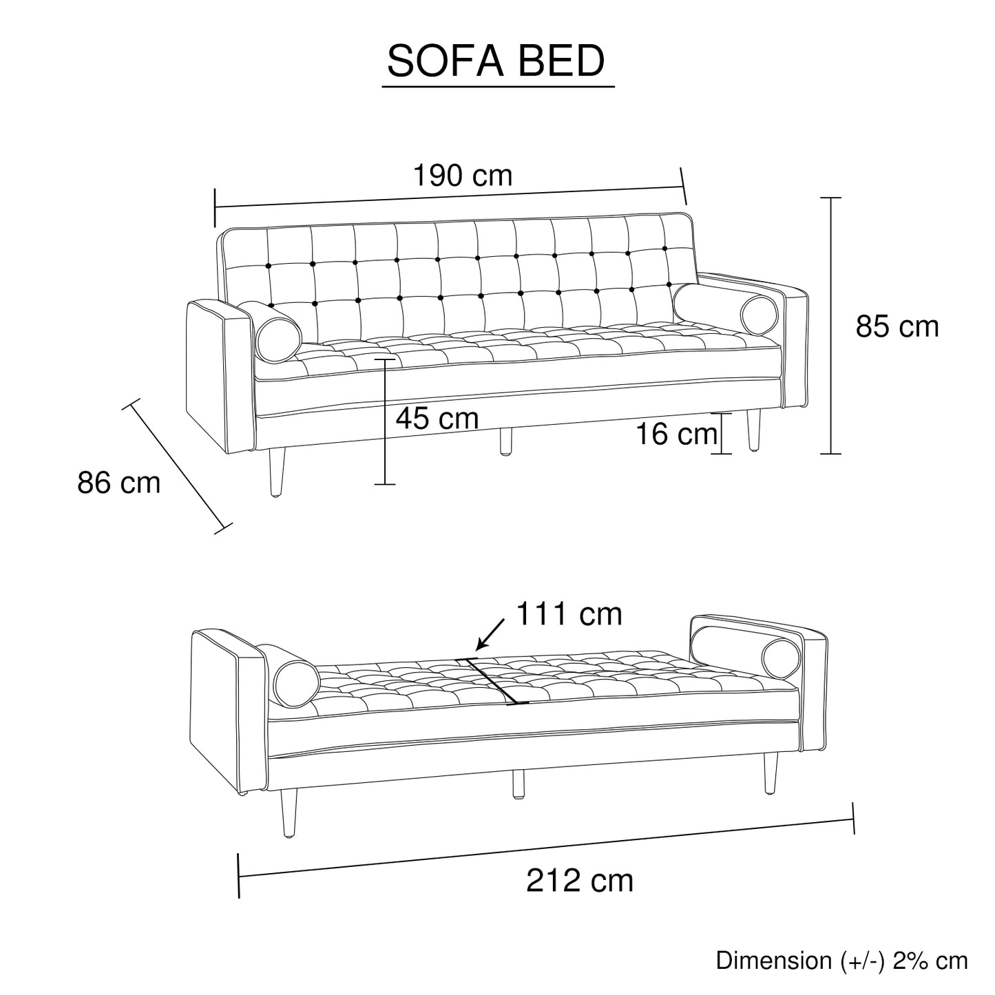 Sofa Bed 3 Seater Button Tufted Lounge Set for Living Room Couch in Fabric Beige Colour - One Red Hill