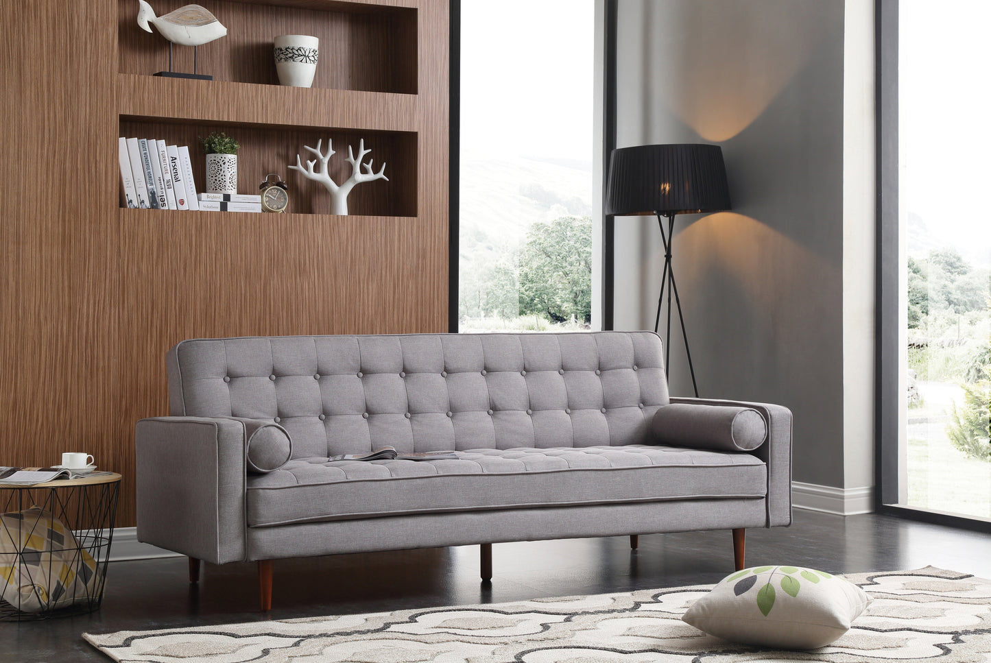 Sofa Bed 3 Seater Button Tufted Lounge Set for Living Room Couch in Fabric Grey Colour - One Red Hill