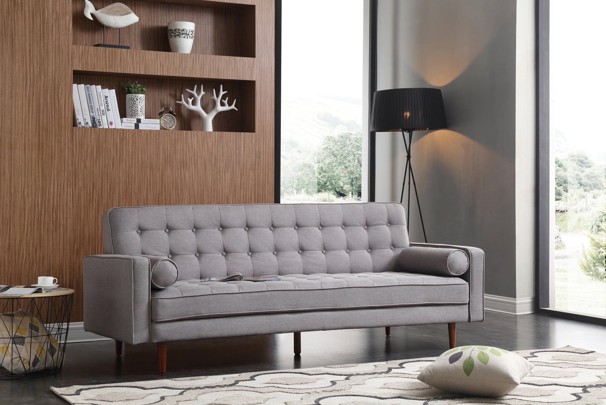 Sofa Bed 3 Seater Button Tufted Lounge Set for Living Room Couch in Fabric Grey Colour - One Red Hill