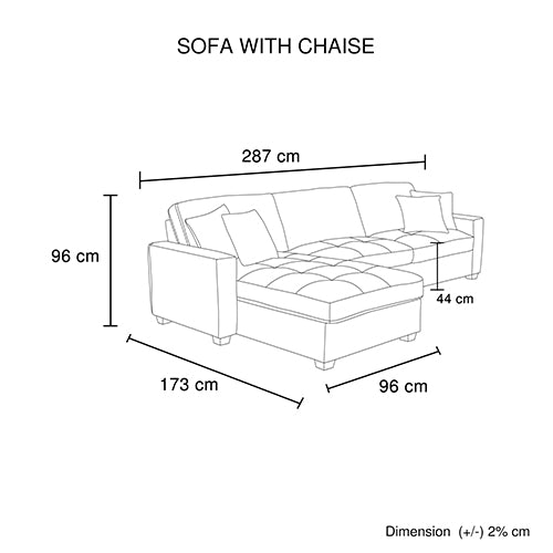 Milano Corner Sofa Chaise Polyester Fabric Multilayer Two Pillows Attached Individual Pocket Spring - One Red Hill