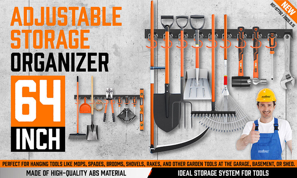 64" Wall Mount Tool Hanger Garden Storage Organizer Mop Broom Holder Hook Pegs - One Red Hill