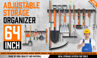 64" Wall Mount Tool Hanger Garden Storage Organizer Mop Broom Holder Hook Pegs - One Red Hill