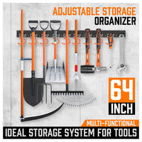 64" Wall Mount Tool Hanger Garden Storage Organizer Mop Broom Holder Hook Pegs - One Red Hill