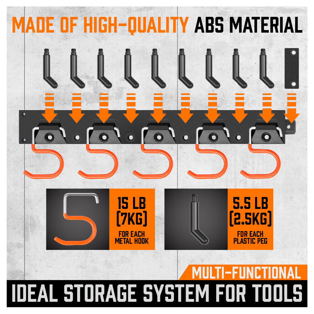 64" Wall Mount Tool Hanger Garden Storage Organizer Mop Broom Holder Hook Pegs - One Red Hill