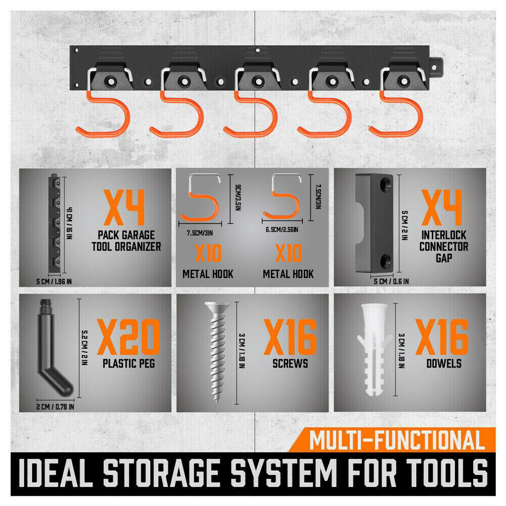 64" Wall Mount Tool Hanger Garden Storage Organizer Mop Broom Holder Hook Pegs - One Red Hill