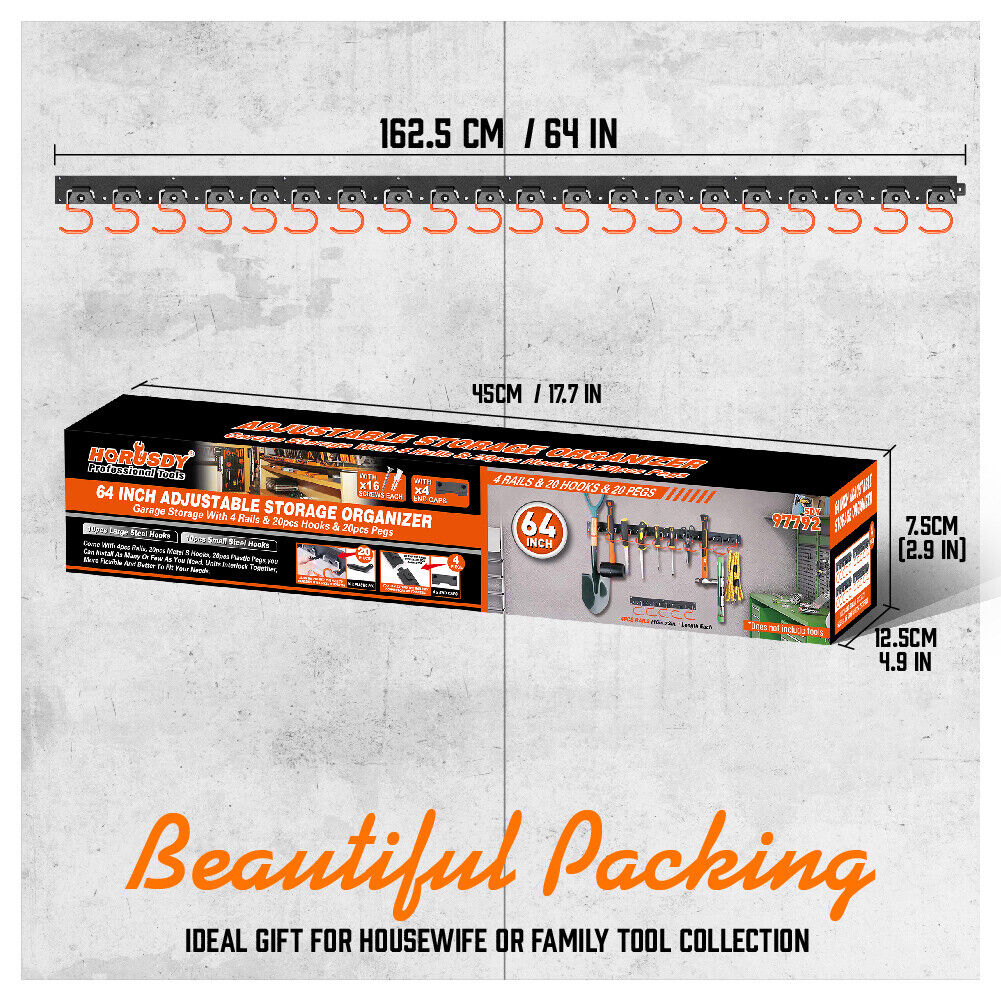 64" Wall Mount Tool Hanger Garden Storage Organizer Mop Broom Holder Hook Pegs - One Red Hill