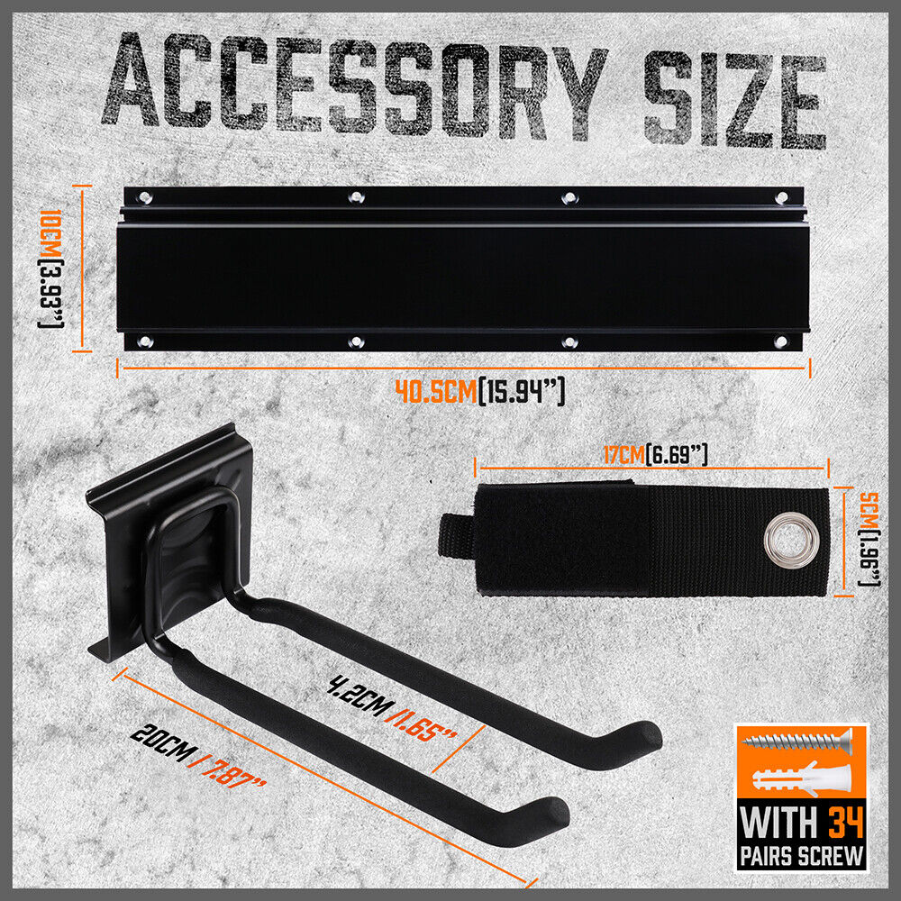 Wall Mounted Hook Rail Set Bike Holder Garden Tool Storage Rack Garage Organizer - One Red Hill