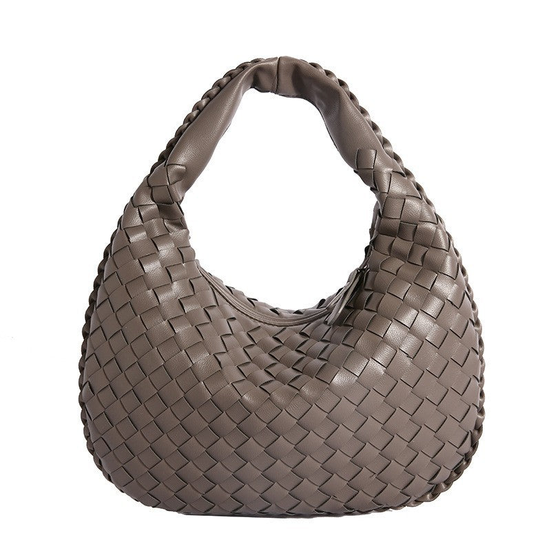 Luxury Woven PU Leather Hobo Bag - Elegant Shoulder Tote 34*21cm (Grey)