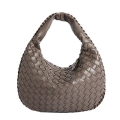 Luxury Woven PU Leather Hobo Bag - Elegant Shoulder Tote 34*21cm (Grey)