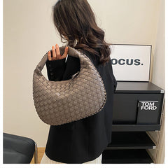 Luxury Woven PU Leather Hobo Bag - Elegant Shoulder Tote 34*21cm (Grey)