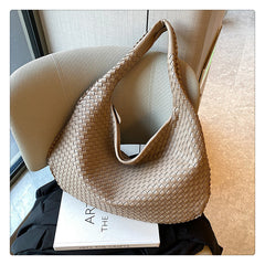 Elegant Woven PU Leather Hobo Bag - Soft Shoulder Tote 47*32cm (khaki)