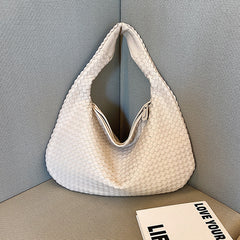 Elegant Woven PU Leather Hobo Bag - Soft Shoulder Tote 47*32cm (off-white)