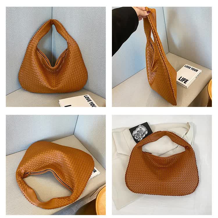 Elegant Woven PU Leather Hobo Bag - Soft Shoulder Tote 47*32cm (off-white)