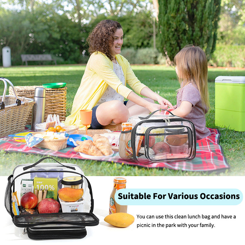 Clear PVC Tote Bag with Handle - Transparent Stadium-Approved Travel Organizer(Black) - One Red Hill
