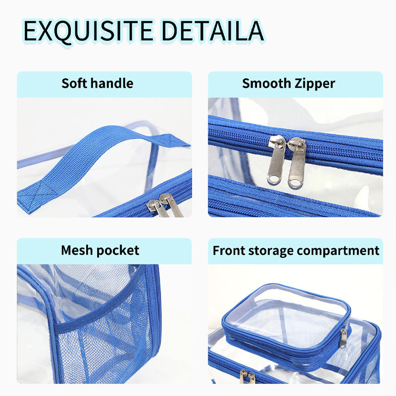 Clear PVC Tote Bag with Handle - Transparent Stadium-Approved Travel Organizer(Gray) - One Red Hill