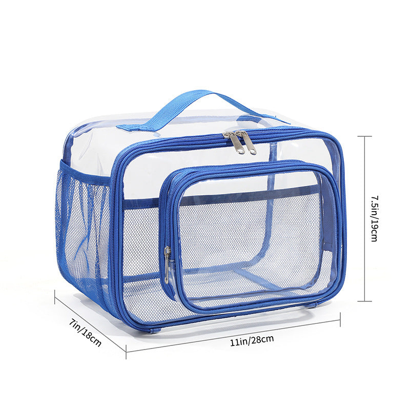 Clear PVC Tote Bag with Handle - Transparent Stadium-Approved Travel Organizer(Blue) - One Red Hill