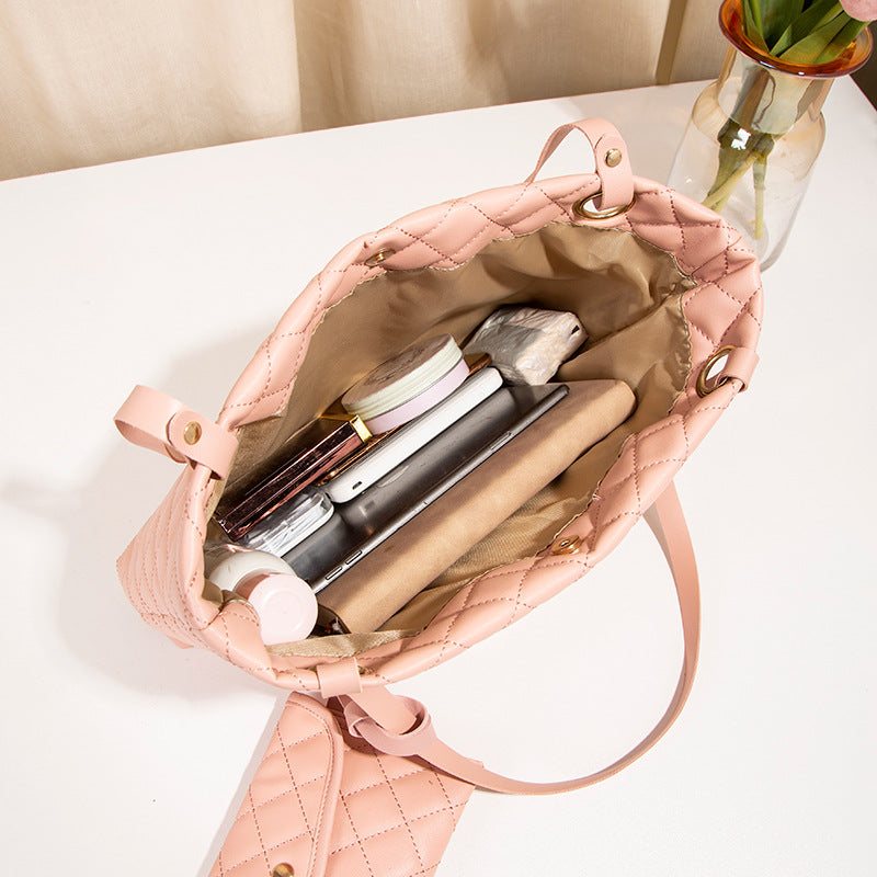 Elegant Quilted Tote Bag with Matching Clutch in Apricot - One Red Hill