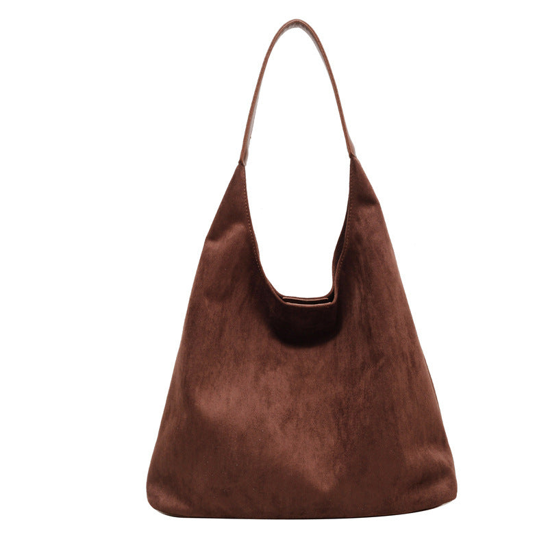 Minimalist Faux Suede Tote Bags - Soft Large Capacity Handbags for Everyday Use ( Coffee ) - One Red Hill