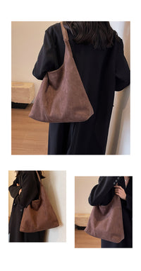 Minimalist Faux Suede Tote Bags - Soft Large Capacity Handbags for Everyday Use ( Coffee ) - One Red Hill