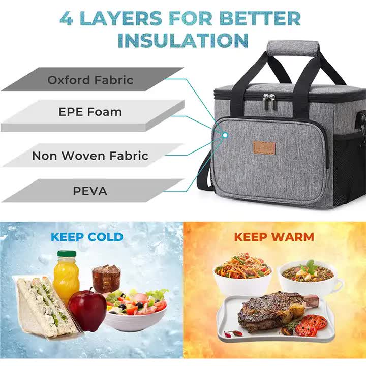 Black Large Capacity Picnic Bag - Waterproof PEVA Insulated Cooler Bag, Outdoor, Car Use, and Shoulder Crossbody Thermo Bag - One Red Hill