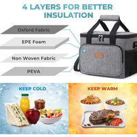 Black Large Capacity Picnic Bag - Waterproof PEVA Insulated Cooler Bag, Outdoor, Car Use, and Shoulder Crossbody Thermo Bag - One Red Hill