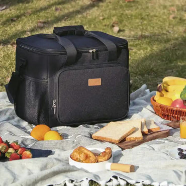 Grey Large Capacity Picnic Bag - Waterproof PEVA Insulated Cooler Bag, Outdoor, Car Use, and Shoulder Crossbody Thermo Bag - One Red Hill