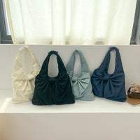 Blue Women's Bowknot Shoulder Bag - New Sweet Style, Large Capacity Canvas Tote Bag, Commuter Single Shoulder Handbag - One Red Hill
