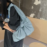 Blue Women's Bowknot Shoulder Bag - New Sweet Style, Large Capacity Canvas Tote Bag, Commuter Single Shoulder Handbag - One Red Hill