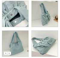 Blue Women's Bowknot Shoulder Bag - New Sweet Style, Large Capacity Canvas Tote Bag, Commuter Single Shoulder Handbag - One Red Hill