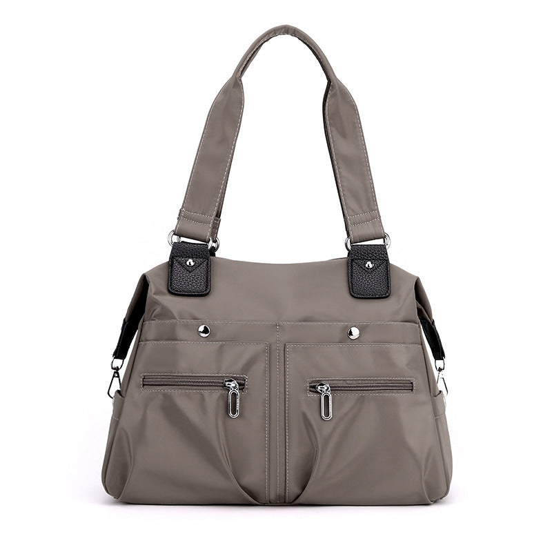 Brown Stylish Nylon Large Capacity Tote Bag for Work and Commute | Multi-Pocket Shoulder Bag | Fashionable Canvas Bag - One Red Hill