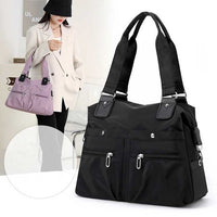 Brown Stylish Nylon Large Capacity Tote Bag for Work and Commute | Multi-Pocket Shoulder Bag | Fashionable Canvas Bag - One Red Hill