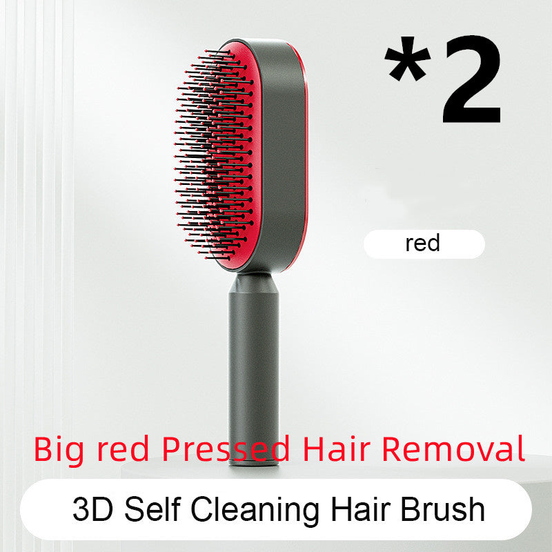 Self Cleaning Hair Brush For Women One-key Cleaning Hair Loss Airbag Massage Scalp Comb Anti-Static Hairbrush - One Red Hill