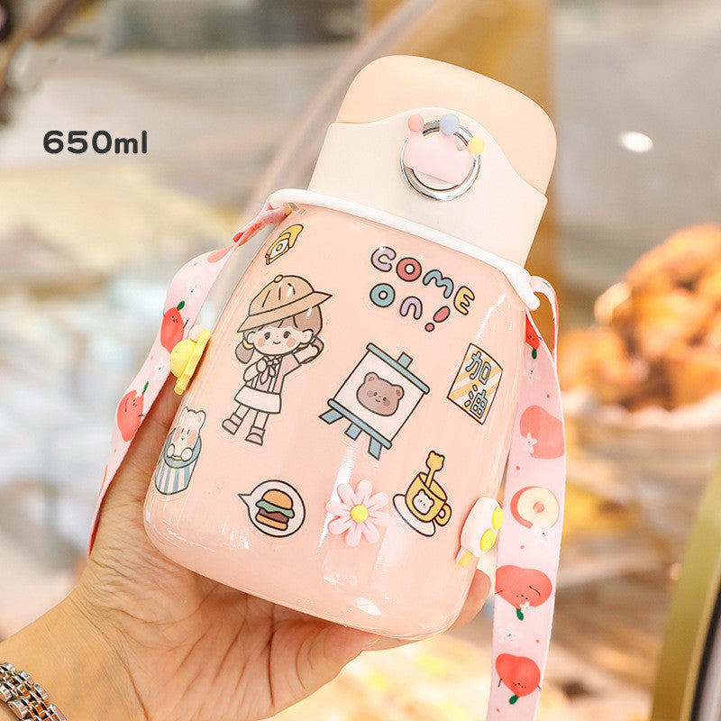 Net Red Pot-bellied Vacuum Flask Stainless Steel Cartoon Straw