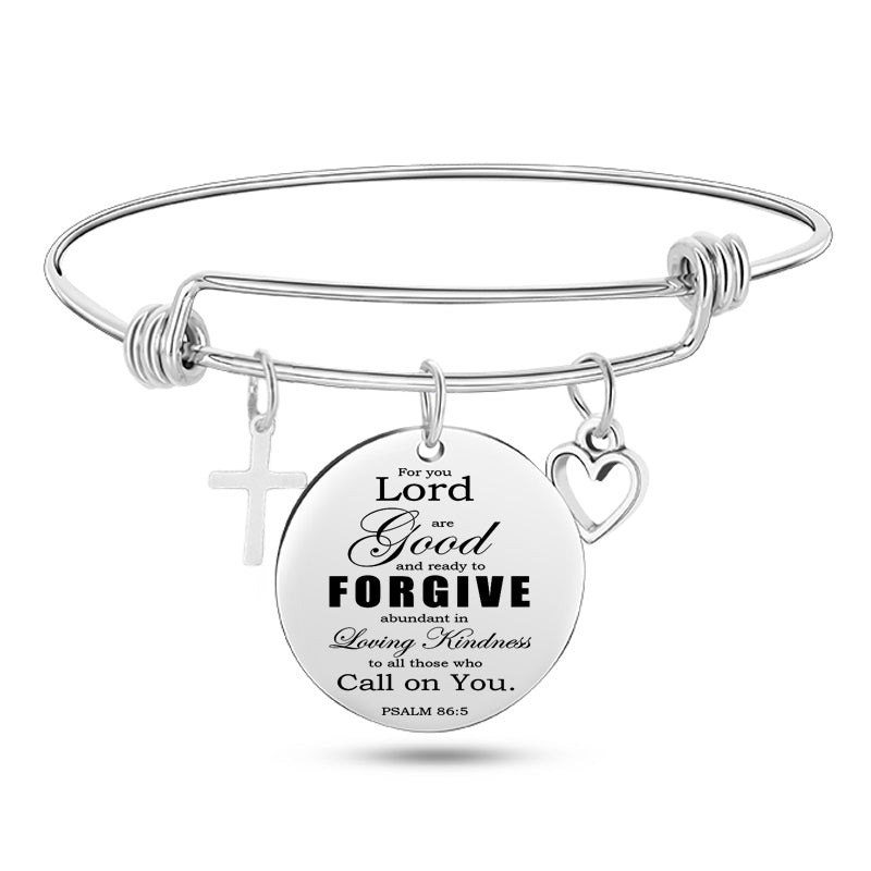 Jesus Christian Bible Scripture Stainless Steel Bangle Bracelet - One Red Hill