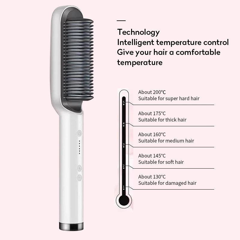 New 2 In 1 Hair Straightener Hot Comb Negative Ion Curling Tong Dual-purpose Electric Hair Brush - One Red Hill