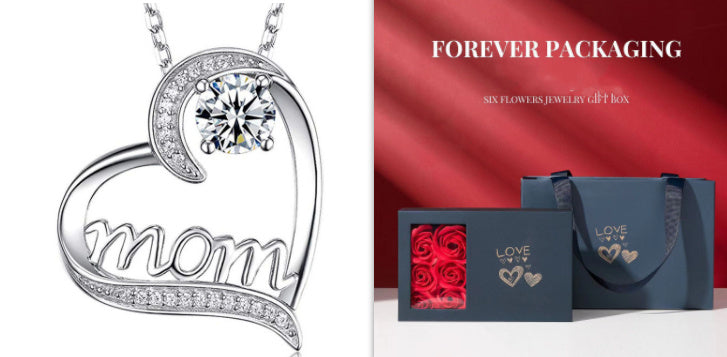 MOM Heart Claw Necklace with Zircon - One Red Hill