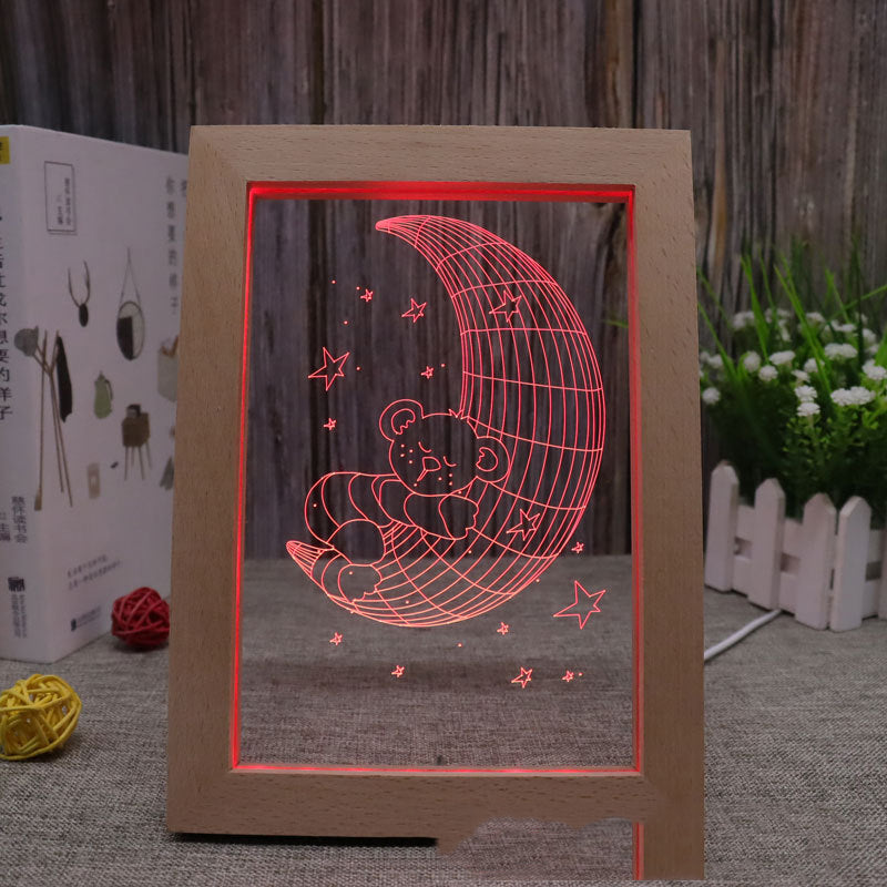 Solid Wood Colorful Remote Control Photo Frame Lights Multiple Images Creative Gifts - One Red Hill