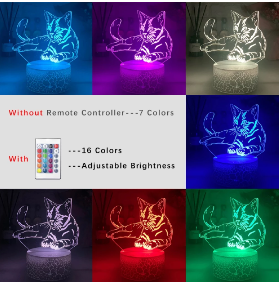 Cat Series 3D Desk Lamp USB Colorful Gradient Touch Remote Control Night Light - One Red Hill