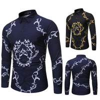 New Mens Long Sleeve Shirts Slim Fit Casual Shirt For Men Flower Shirt - One Red Hill